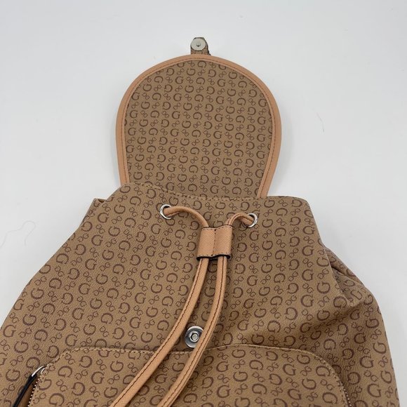 Guess Tan and Brown Logo Backpack | Classic Style, Medium Size main image 6